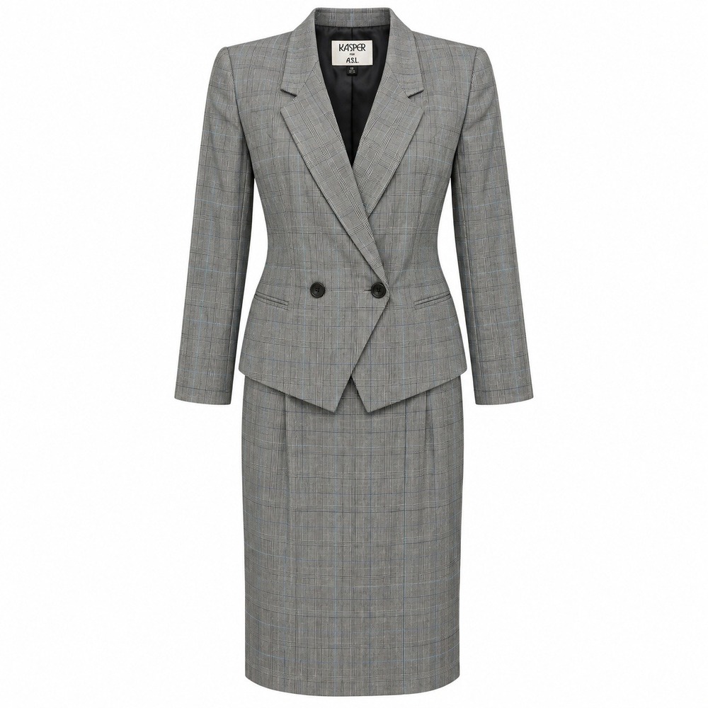Old Money Classic Plaid Skirt Suit Women Sz 14 Officecore Corporate Goth Career
